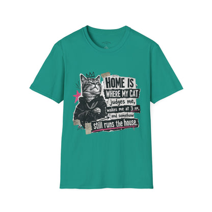 Cat T-Shirt — "Home Is Where My Cat Judges Me" Funny Graphic Tee