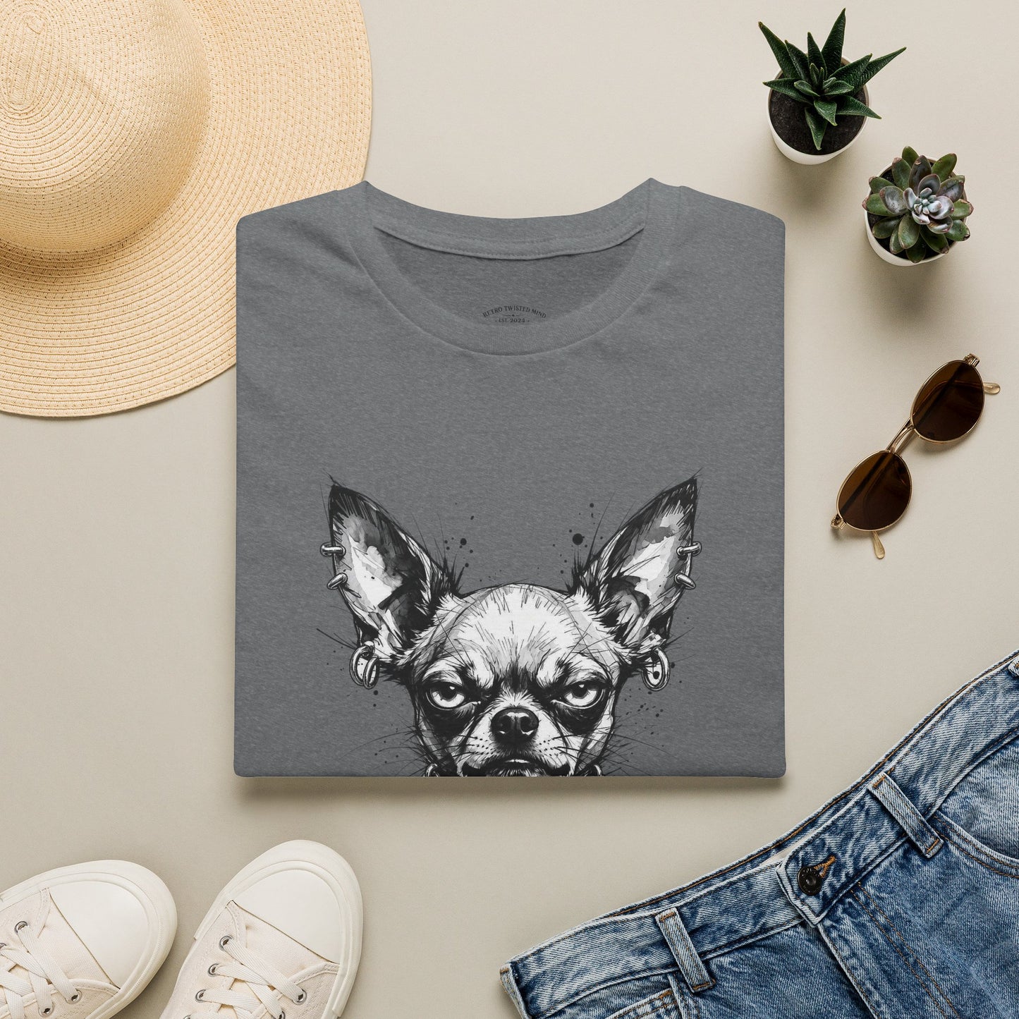 Chihuahua Portrait T‑Shirt — Expressive Black & White Dog Art Tee
