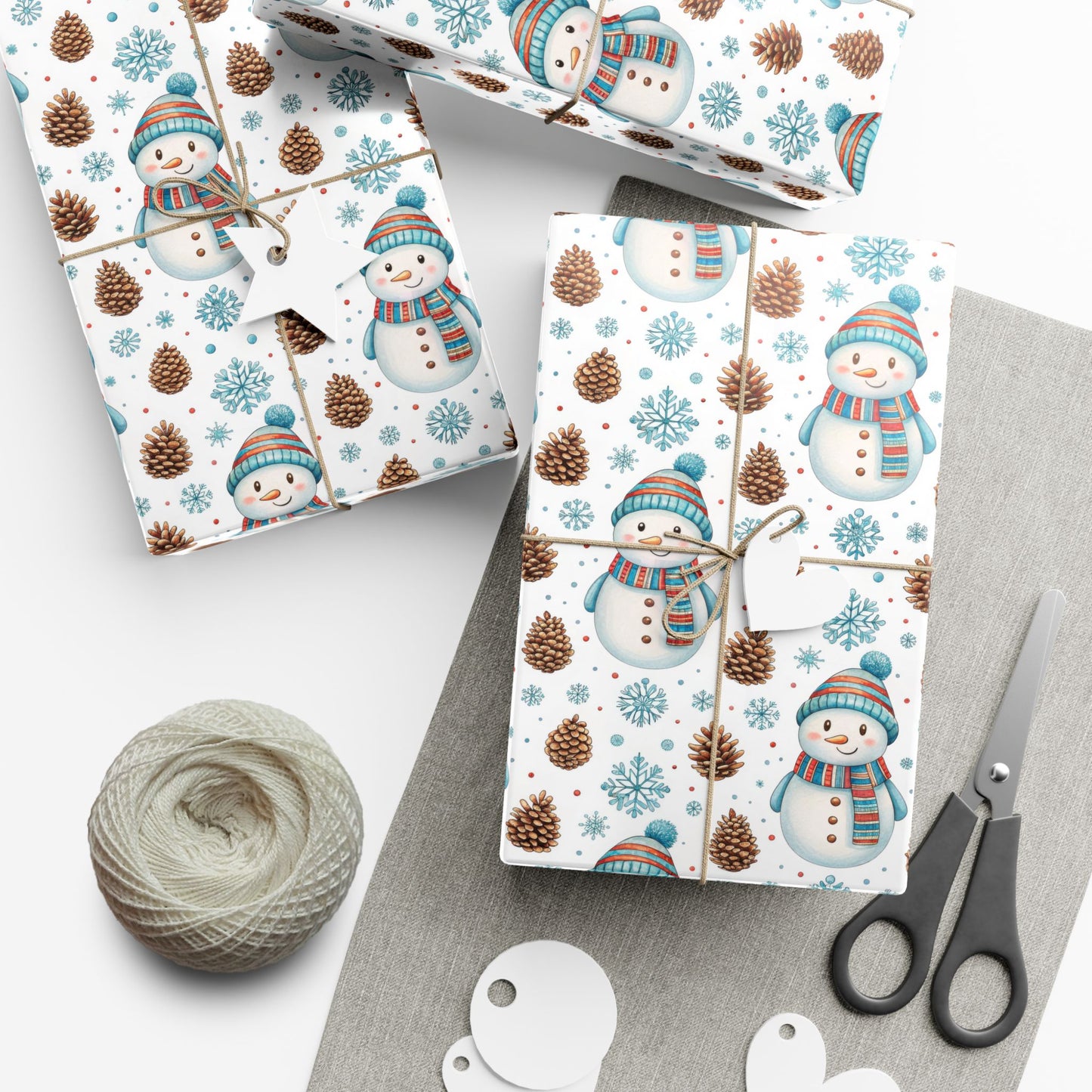 Snowman Holiday Wrapping Paper — Cute Snowman, Pinecone & Snowflake Gift Wrap