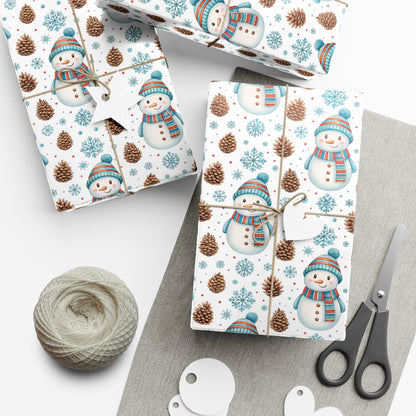 Snowman Holiday Wrapping Paper — Cute Snowman, Pinecone & Snowflake Gift Wrap