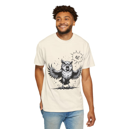 Owl Saying “No” Graphic T-Shirt — Bold Monochrome Illustration