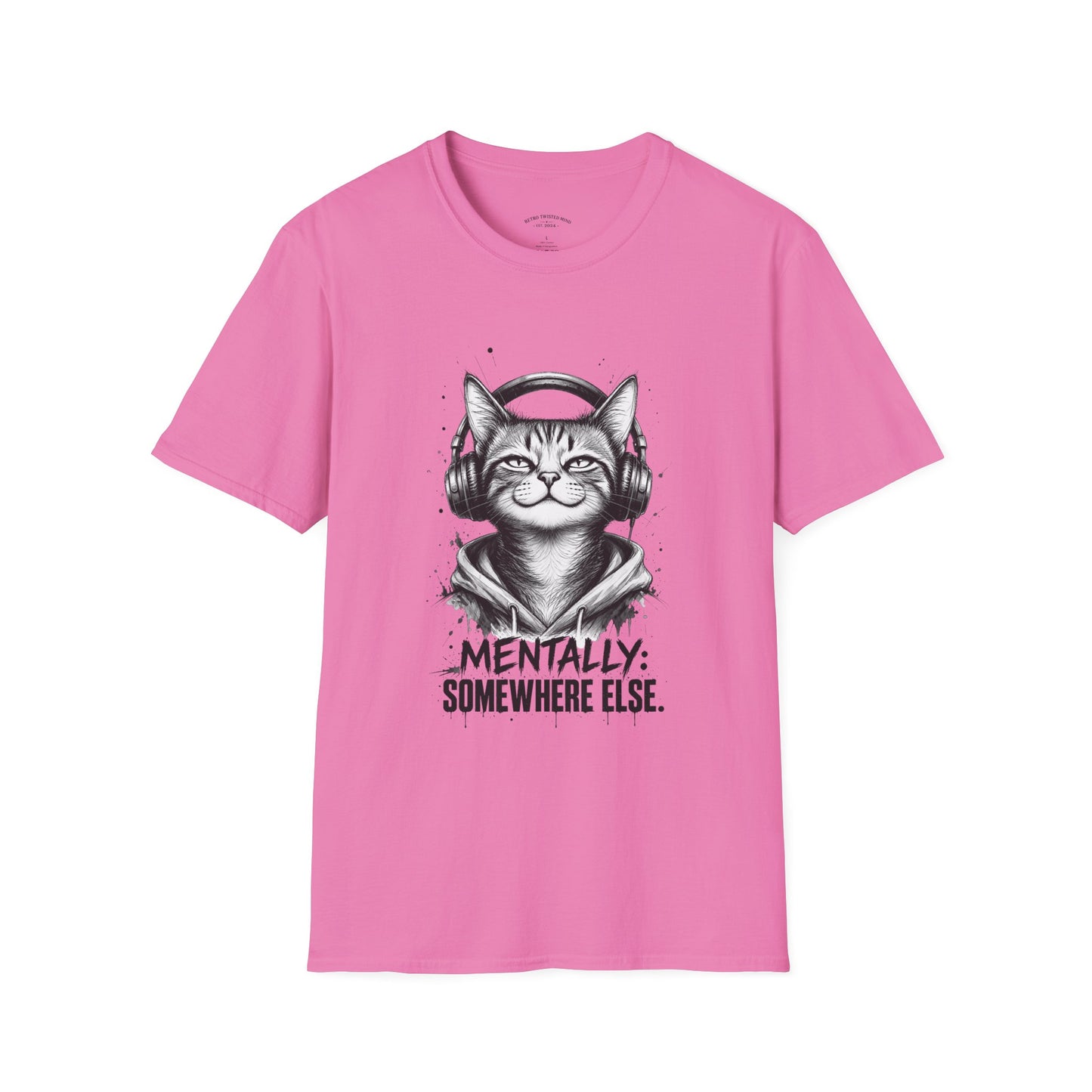 T-Shirt — Cat with Headphones "Mentally: Somewhere Else" – Cute Relaxed Graphic Tee for Cat Lovers