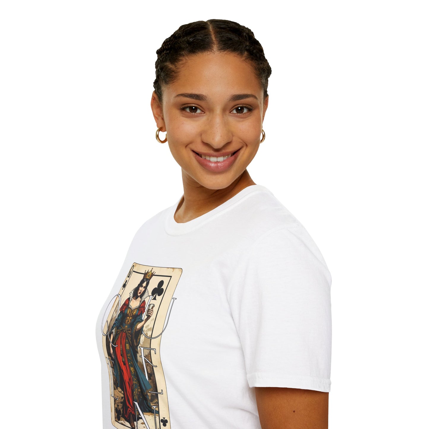Queen Playing Card Graphic Unisex Softstyle T-Shirt, girl. queen