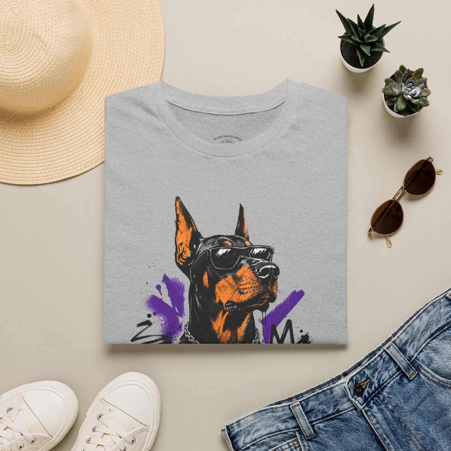 Doberman Graphic Tee — 'No, Thank You' Street Art T-Shirt