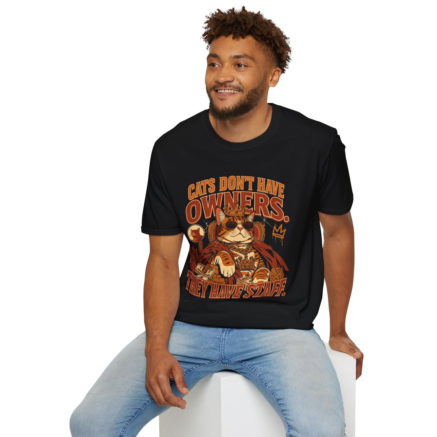 Cat T-Shirt — "Cats Don't Have Owners, They Have Staff" Retro Cat Graphic Tee