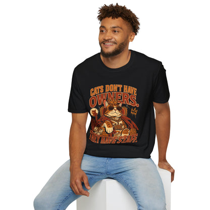 Cat T-Shirt — "Cats Don't Have Owners, They Have Staff" Retro Cat Graphic Tee