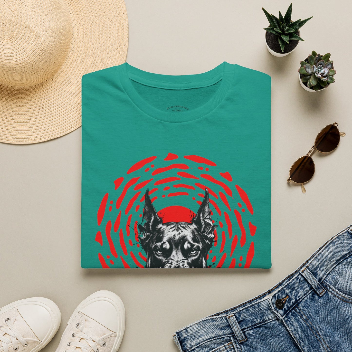 Doberman Graphic T-Shirt — Red Halo 'Bandit' Design