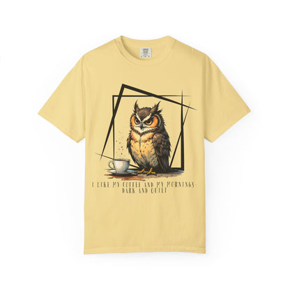 Owl & Coffee Graphic T-Shirt — 'A Day to Coffee and Contemplate'