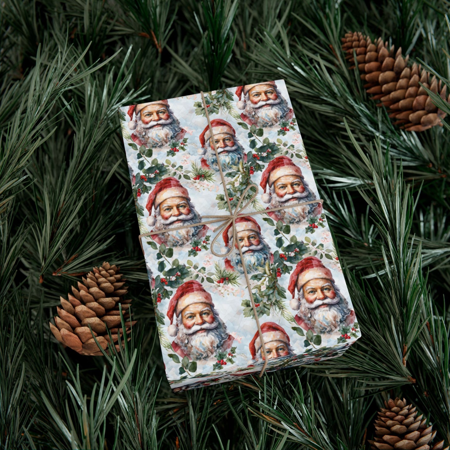 Santa Claus Pattern Gift Wrap Paper — Vintage Christmas Wrapping Sheets