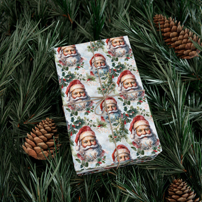 Santa Claus Pattern Gift Wrap Paper — Vintage Christmas Wrapping Sheets