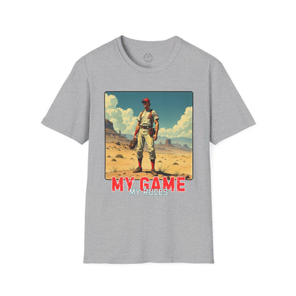 My Game My Rules Unisex Softstyle T-Shirt - Vintage Baseball Graphic Tee, sport, baseball