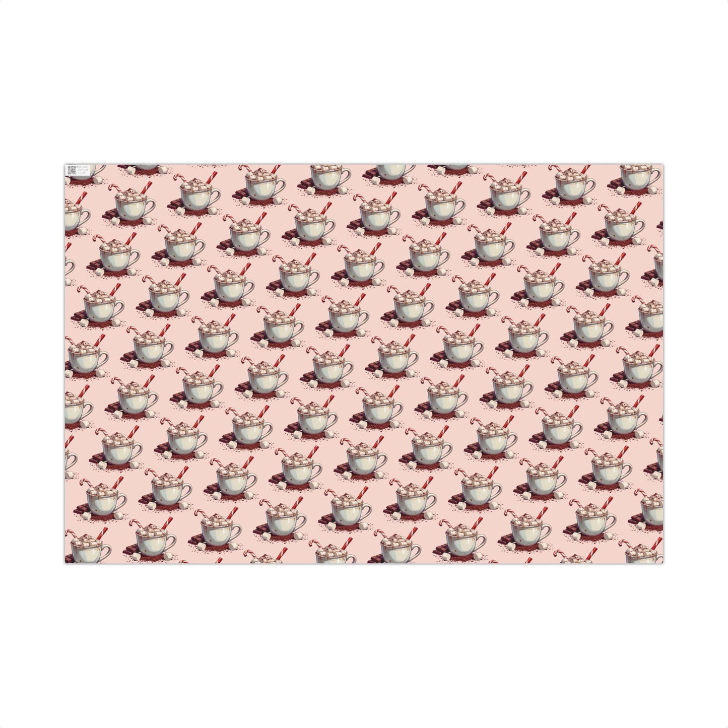 Tea Cup Pattern Gift Wrap Paper — Pink Hot Cocoa & Candy Cane Holiday Wrapping Paper