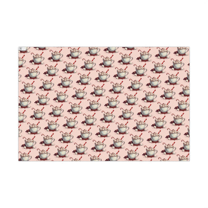 Tea Cup Pattern Gift Wrap Paper — Pink Hot Cocoa & Candy Cane Holiday Wrapping Paper