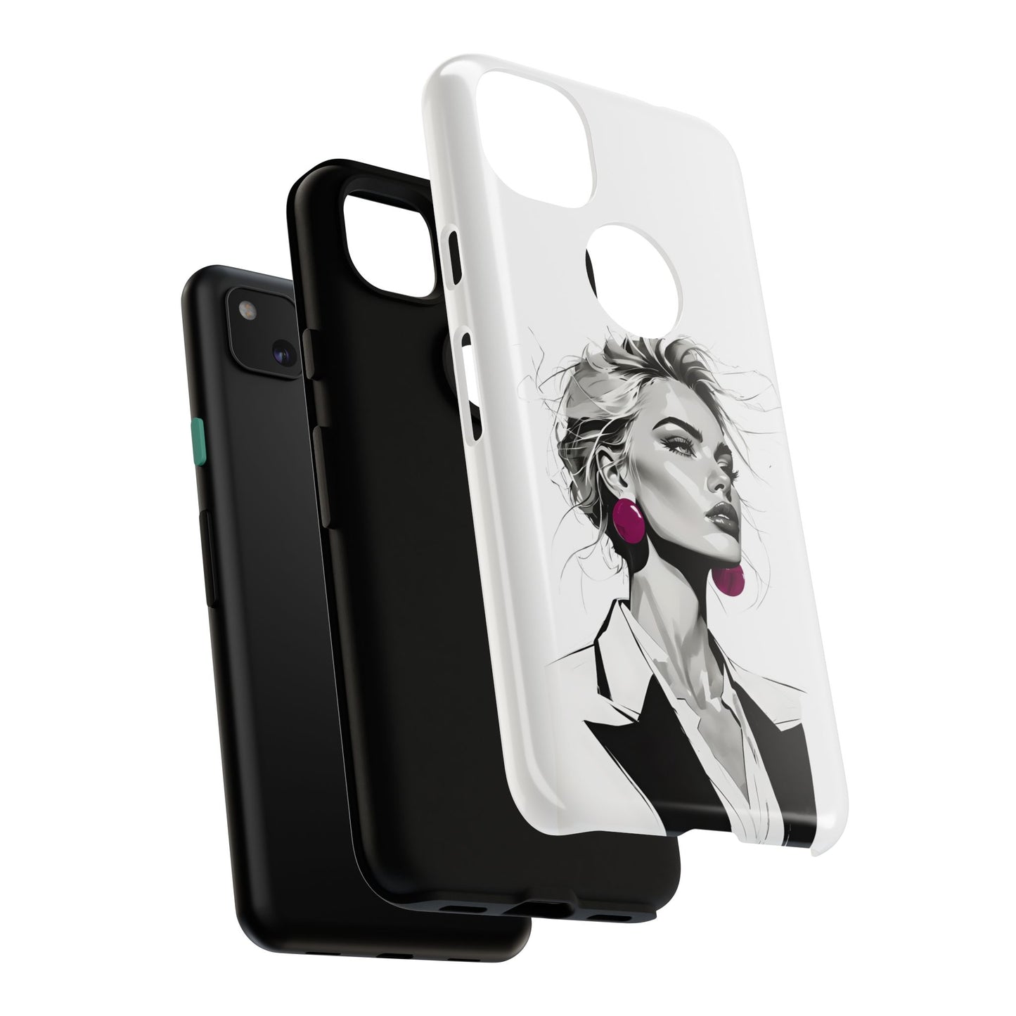 Phone Case — Chic Portrait with Pink Earrings (Stylish Protective Tough Case)