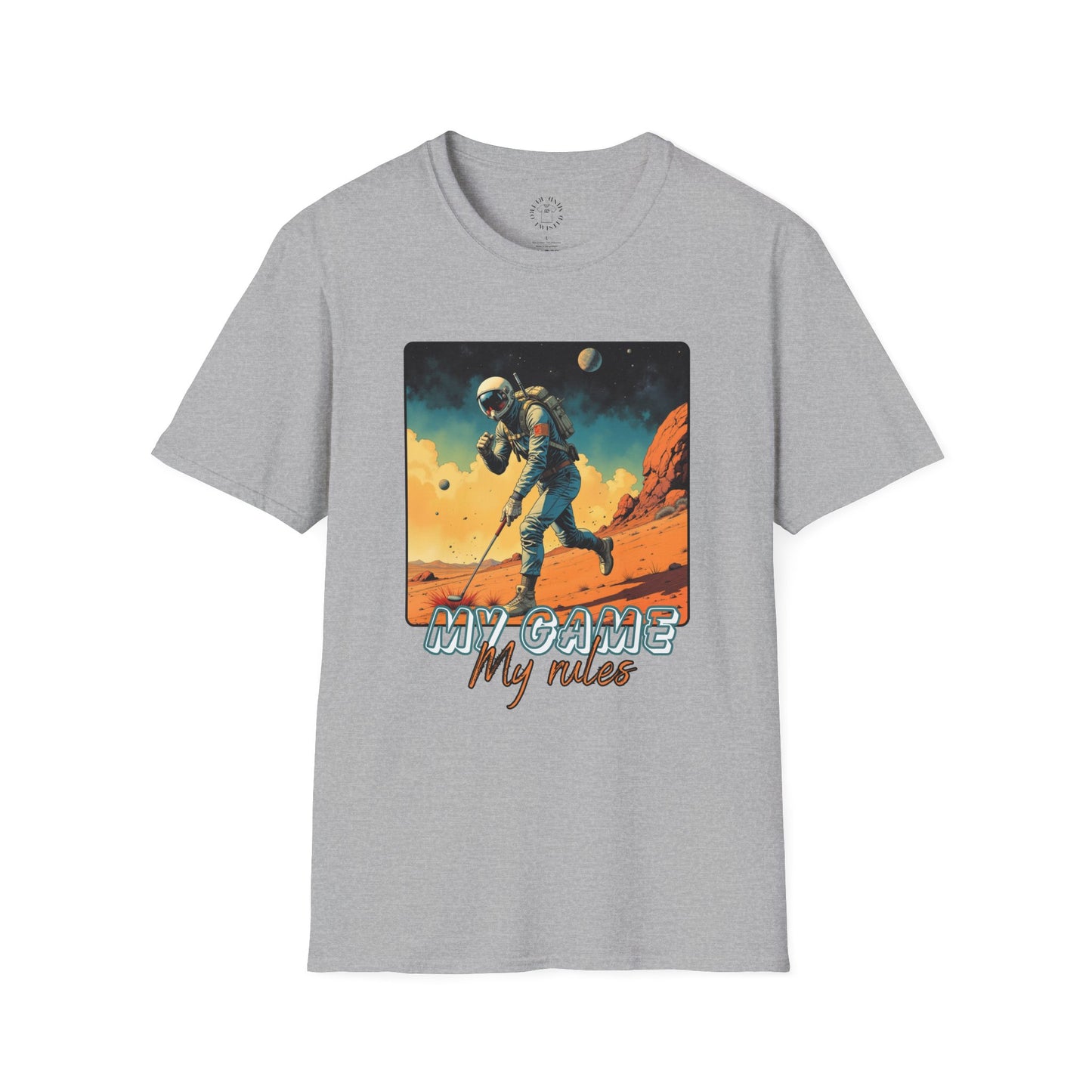 Vintage Space Explorer T-Shirt - 'My Game My Rules' golf, moon,sport