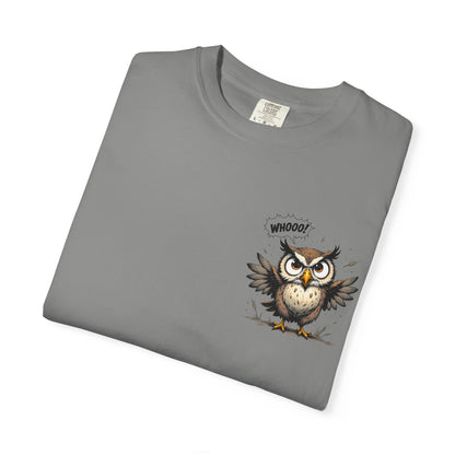 Witty Owl Graphic Tee — "Whooo?" Cute Cartoon Owl T-Shirt