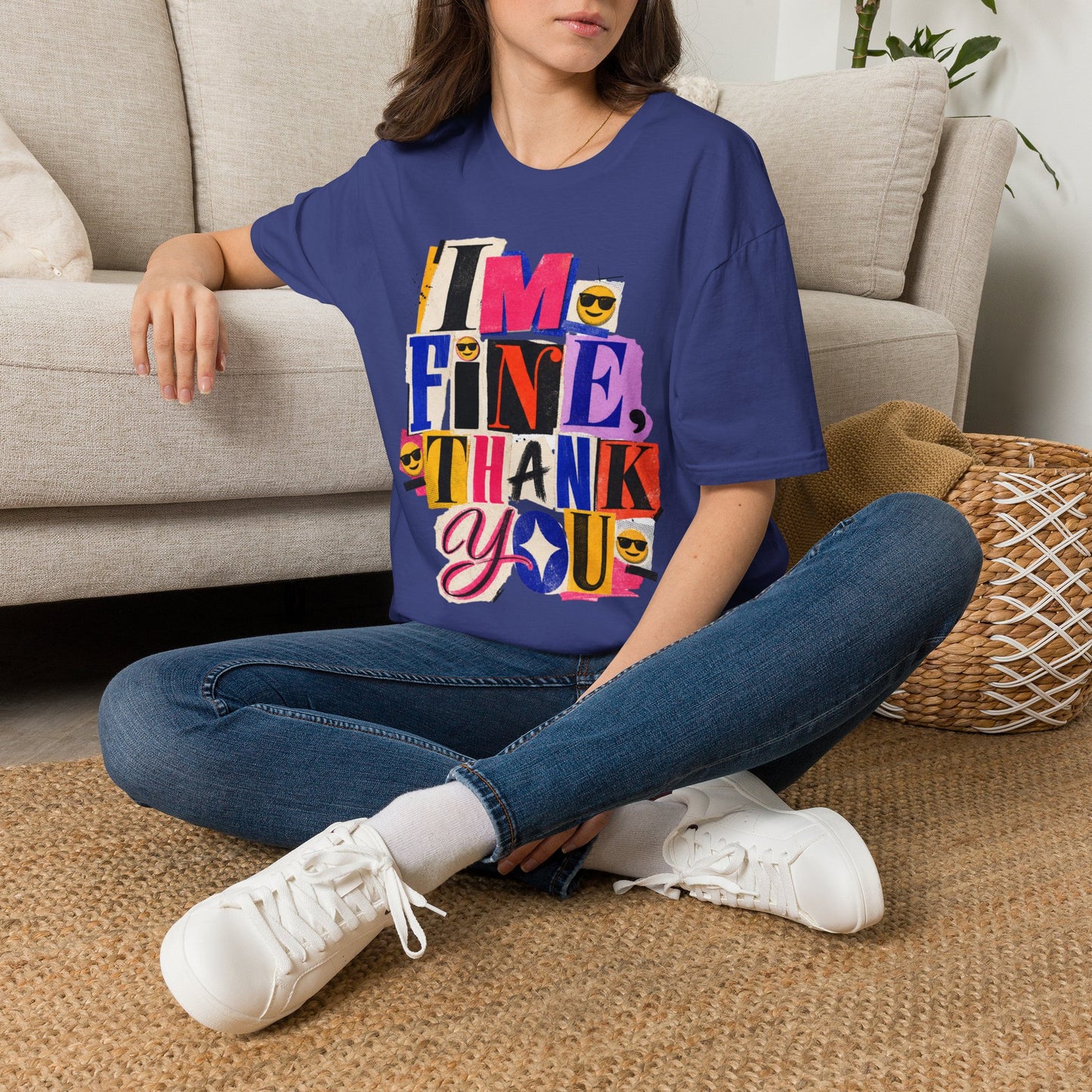 T-Shirt — "I'M FINE, THANK YOU" Retro Collage Graphic Tee