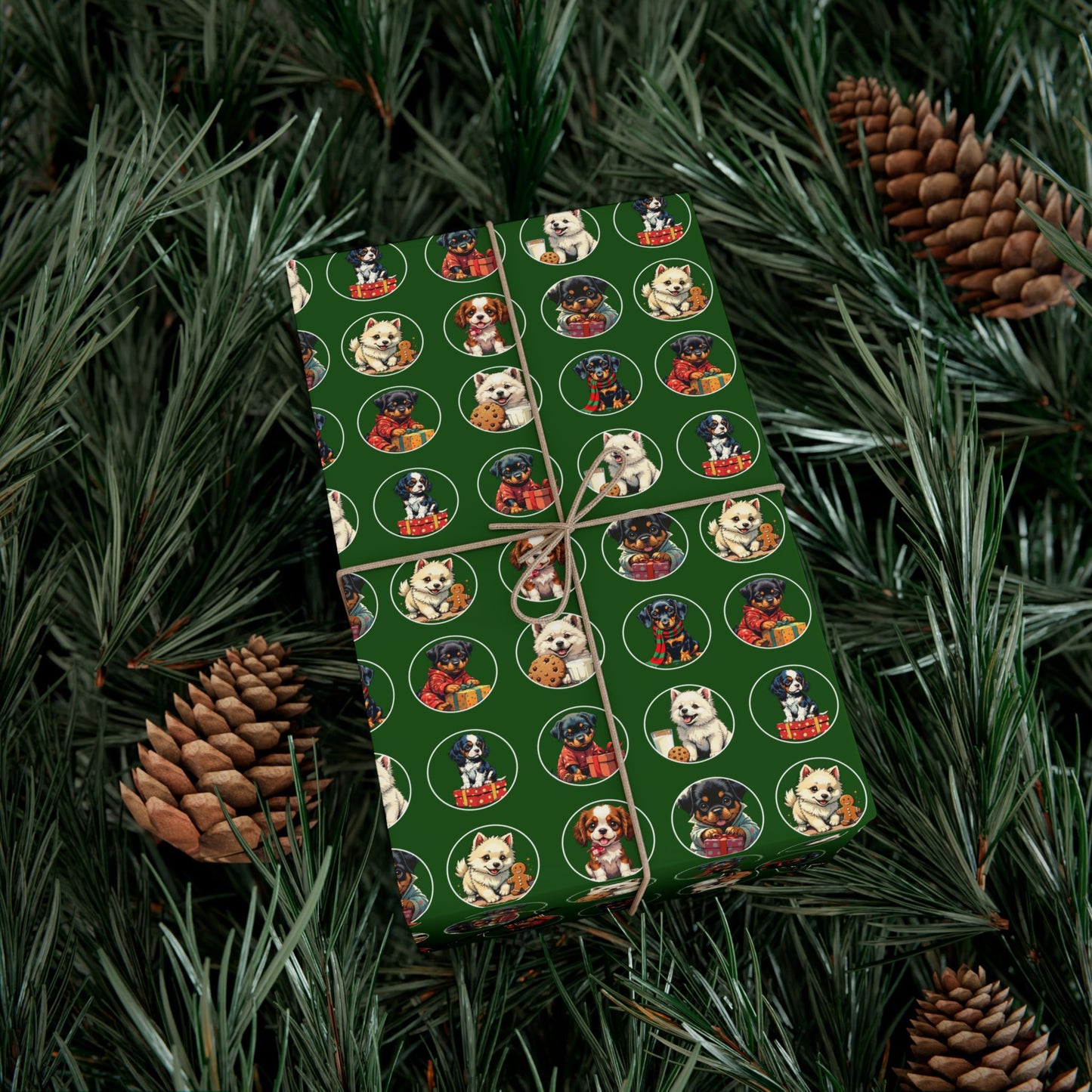 Christmas Dog Pattern Gift Wrap Paper – Green Holiday Puppy Wrapping Sheets