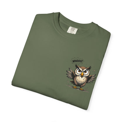 Witty Owl Graphic Tee — "Whooo?" Cute Cartoon Owl T-Shirt