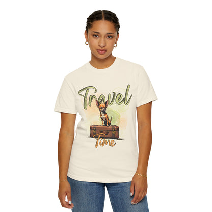 Travel Time Unisex Garment-Dyed T-Shirt - Cute Dog Design for Animal Lovers