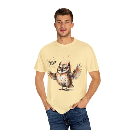 Owl Watercolor T-Shirt — Cute 'Wow!' Cartoon Owl Graphic Tee