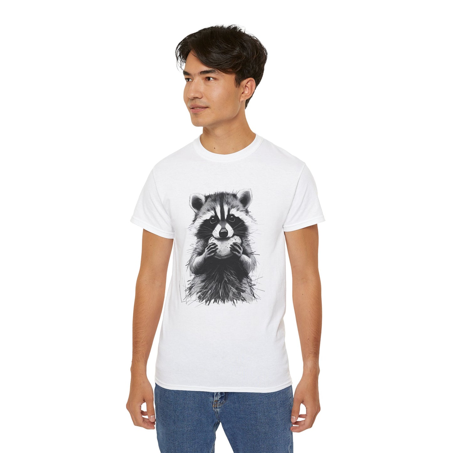 Raccoon Sketch Tee — Cute Black & White Wildlife Graphic T-Shirt