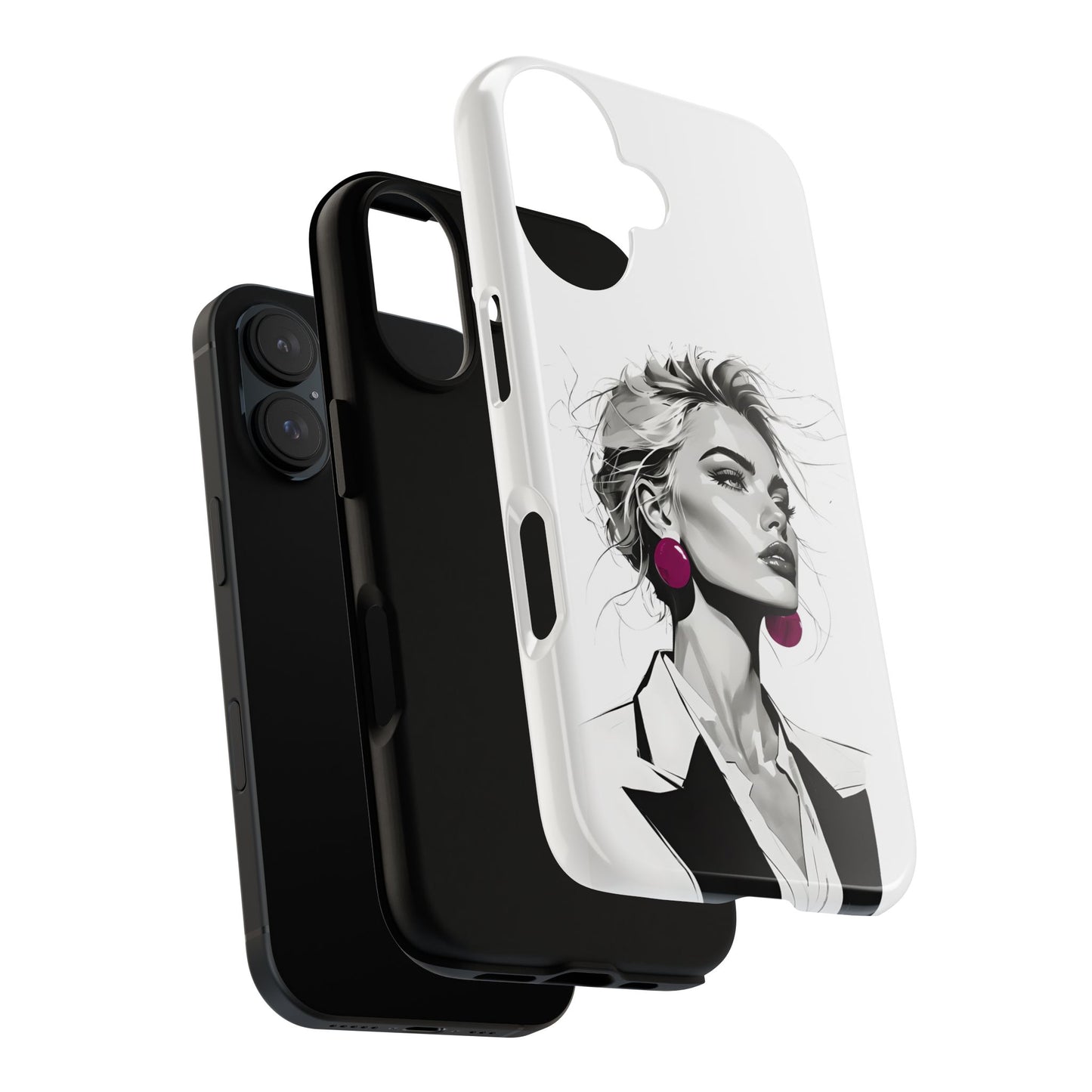 Phone Case — Chic Portrait with Pink Earrings (Stylish Protective Tough Case)