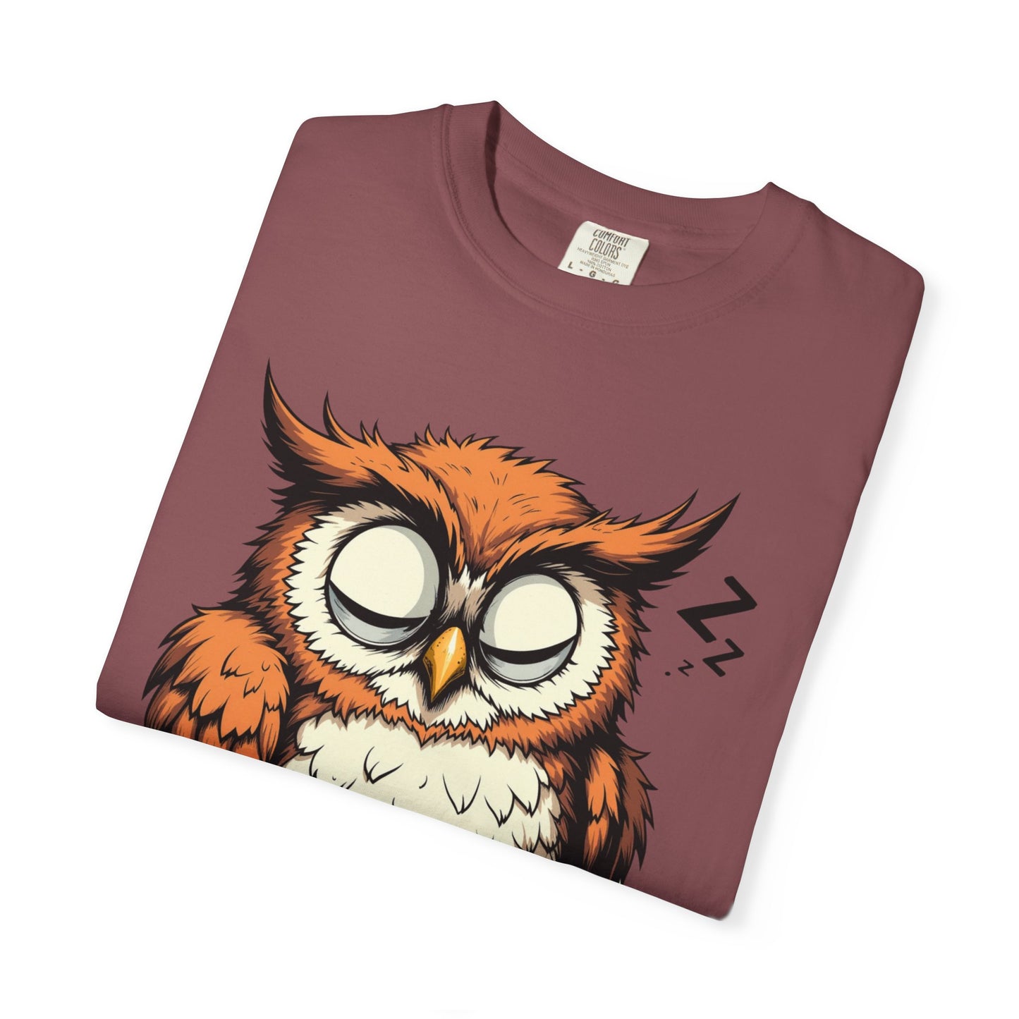 Sleepy Owl Coffee T-Shirt — "Gimme a Minute" Cute Morning Tee