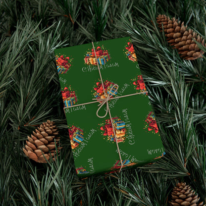 Christmas Presents Pattern Gift Wrap Paper — Green Holiday Wrapping Sheets