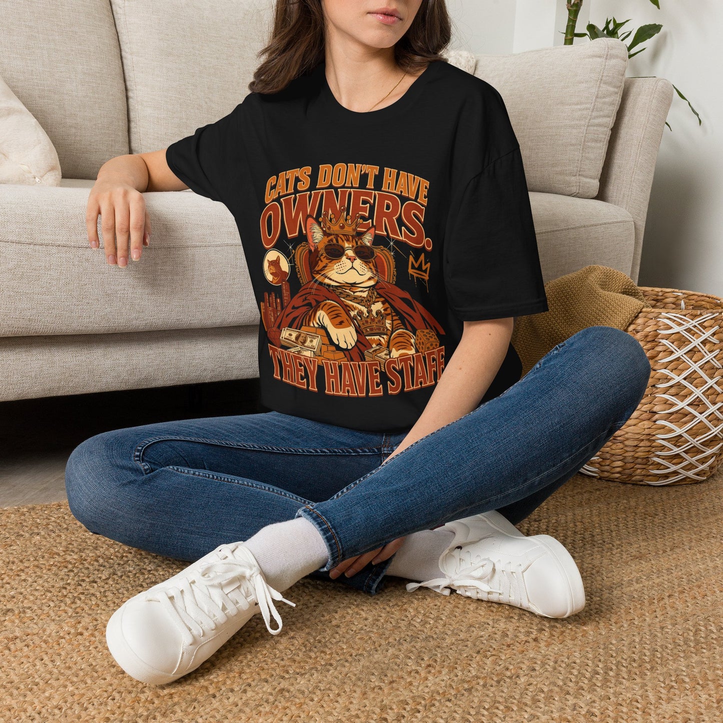 Cat T-Shirt — "Cats Don't Have Owners, They Have Staff" Retro Cat Graphic Tee