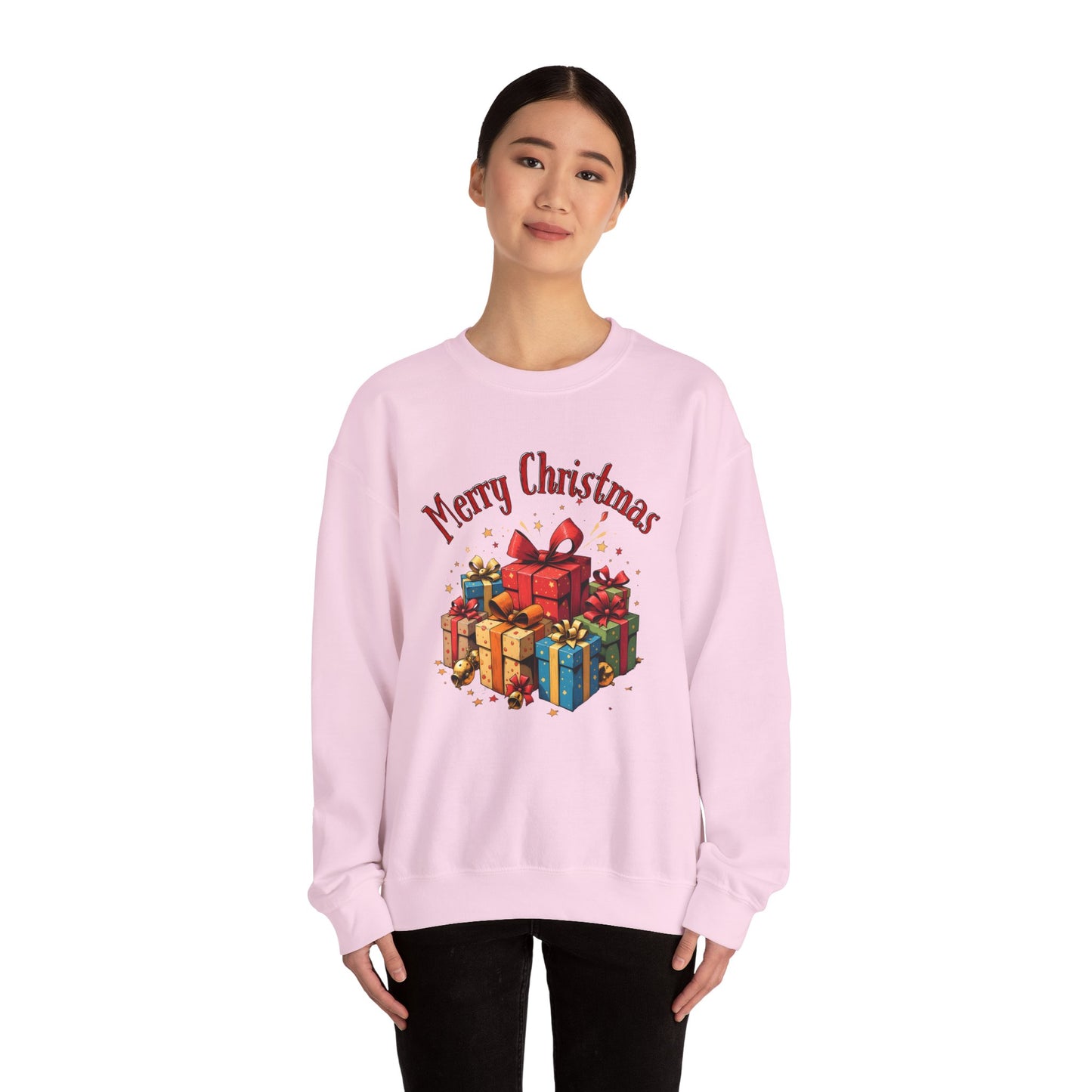 Christmas Crewneck Sweatshirt — "Merry Christmas" with Festive Gift Pile
