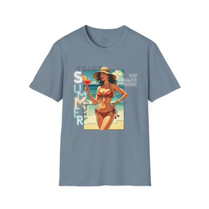 Enjoy Summer Vintage T-Shirt - Unisex Softstyle Tee for Beach Lovers