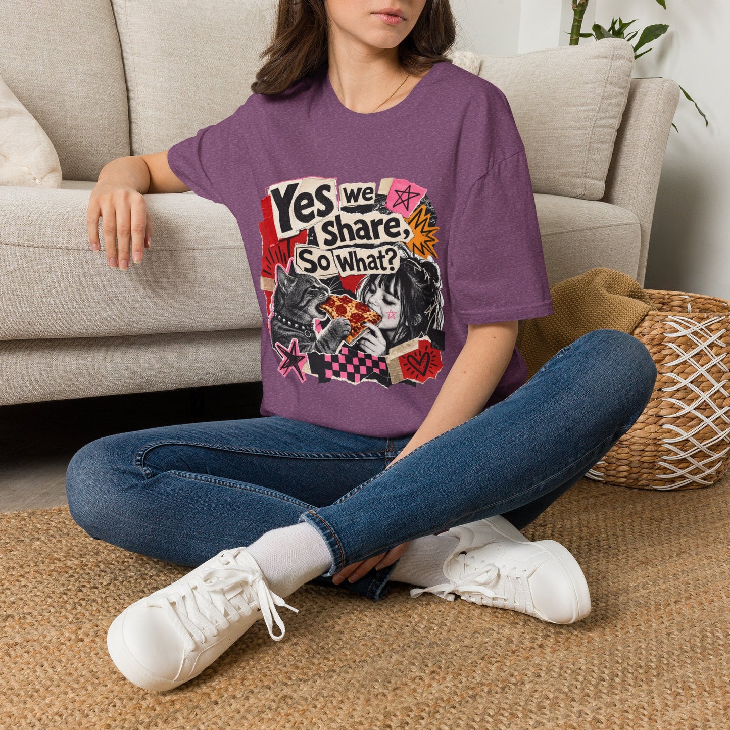 T-Shirt — "Yes We Share, So What?" Retro Collage Graphic Tee