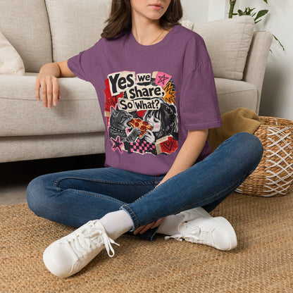 T-Shirt — "Yes We Share, So What?" Retro Collage Graphic Tee
