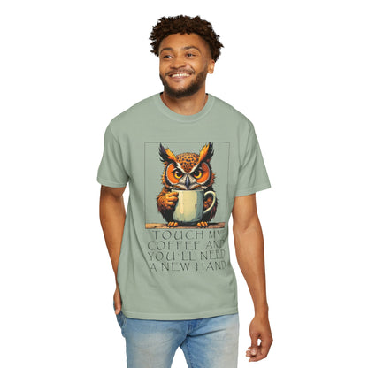 Coffee Owl T‑Shirt - "Touch My Coffee and You'll Need a New Hand" Graphic Tee
