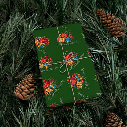 Christmas Presents Pattern Gift Wrap Paper — Green Holiday Wrapping Sheets