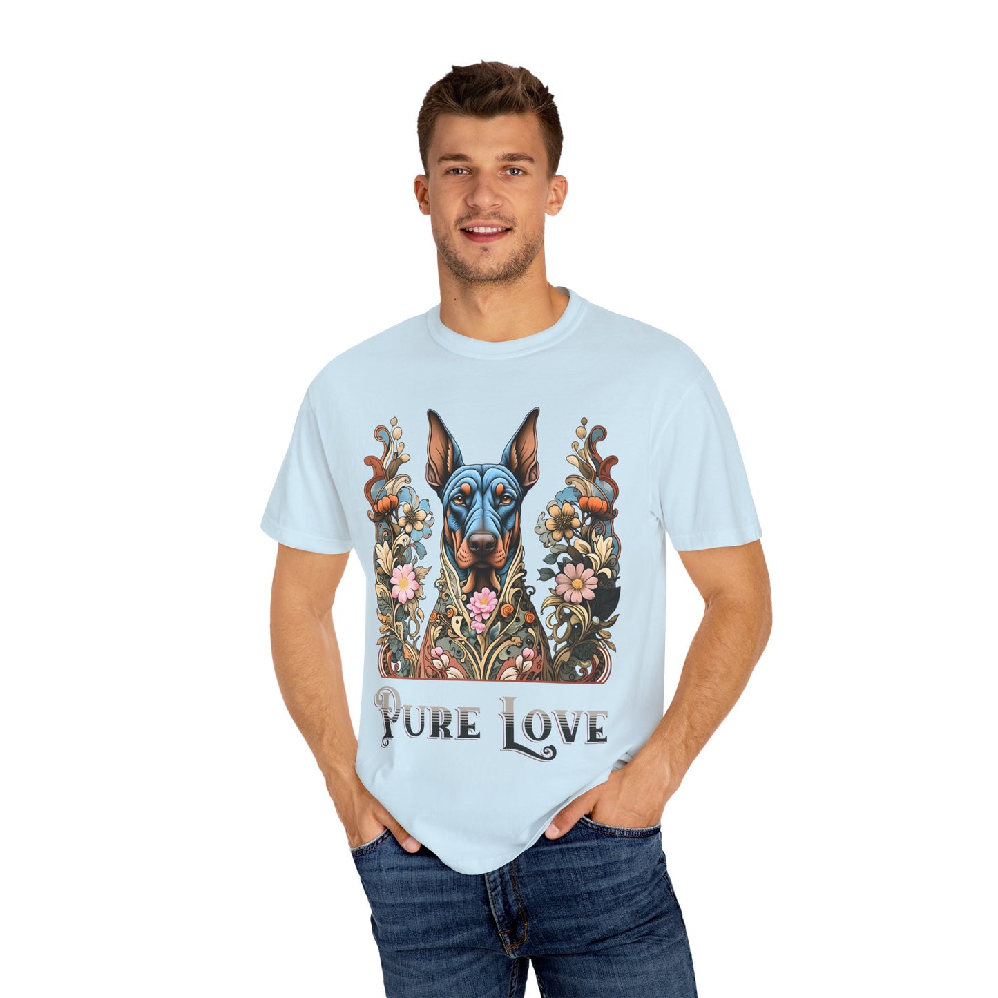Pure Love Dog Art Unisex T-Shirt - Vibrant Floral Design