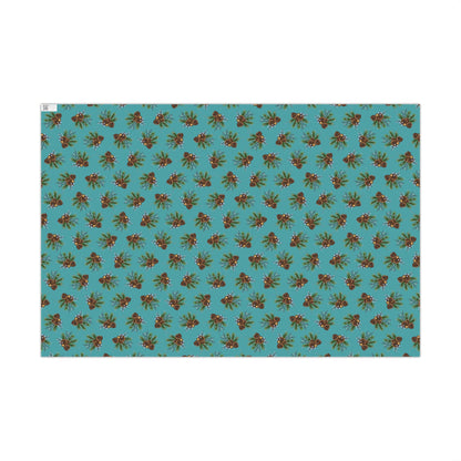 Pinecone Bouquet Gift Wrap - Rustic Teal Holiday Wrapping Paper