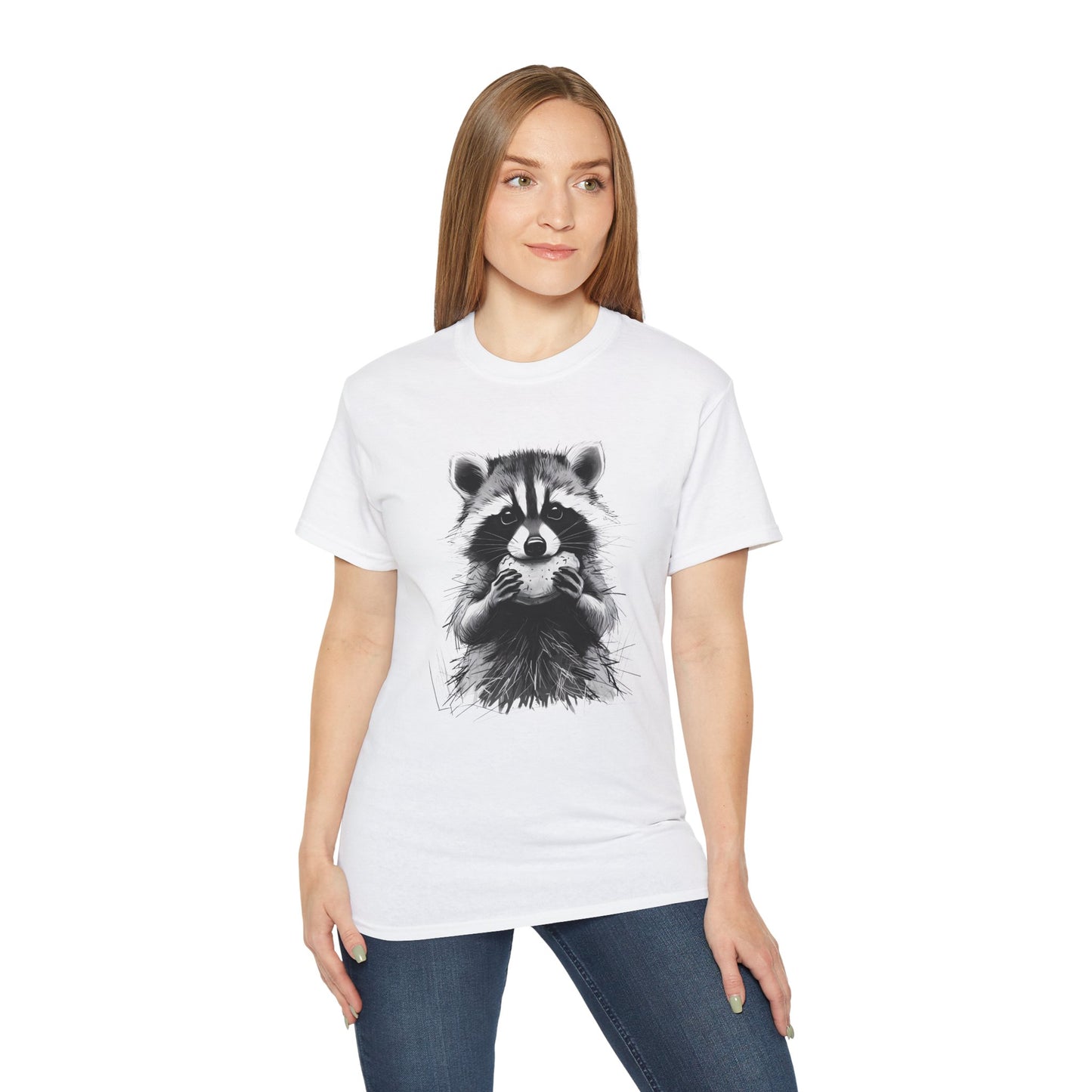 Raccoon Sketch Tee — Cute Black & White Wildlife Graphic T-Shirt