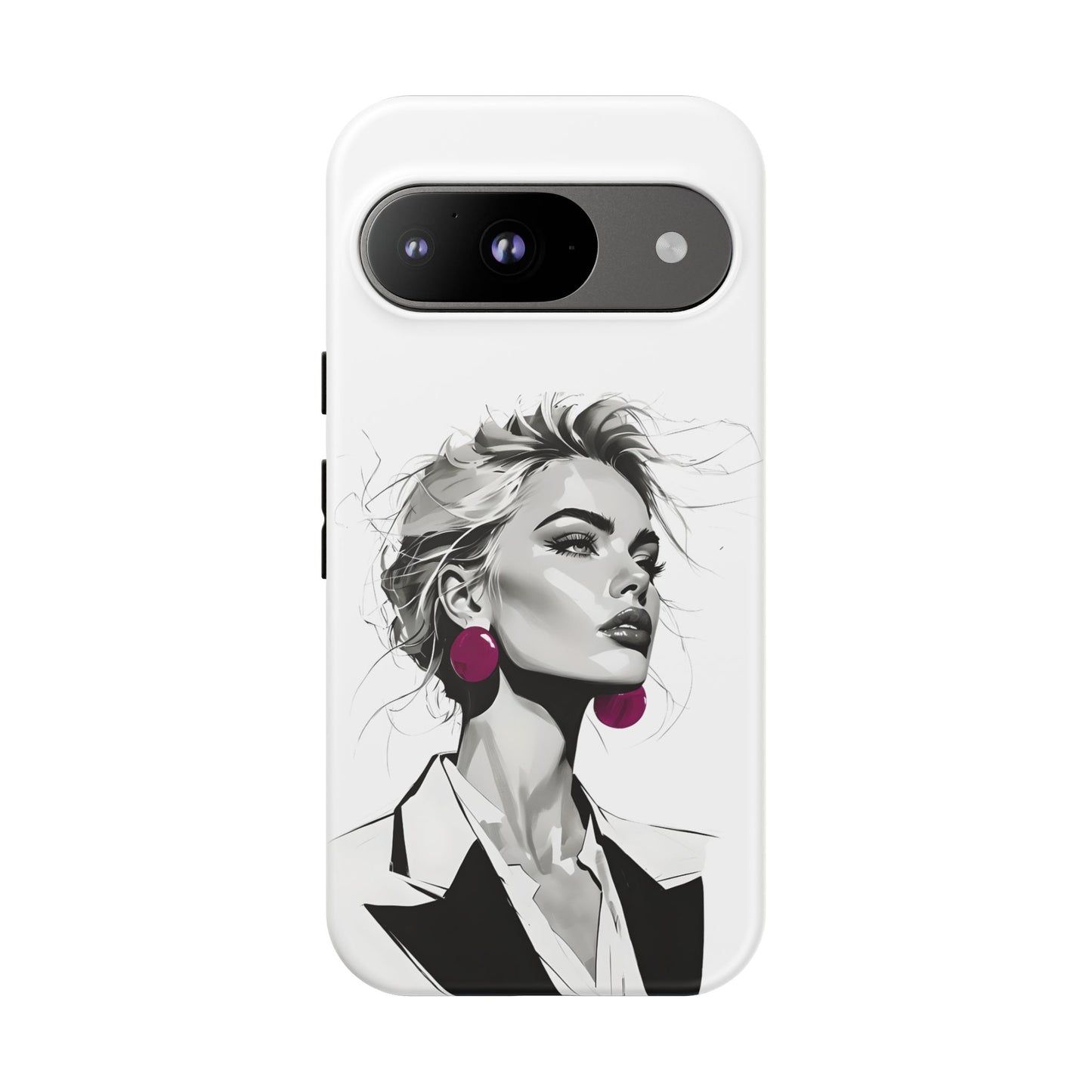 Phone Case — Chic Portrait with Pink Earrings (Stylish Protective Tough Case)