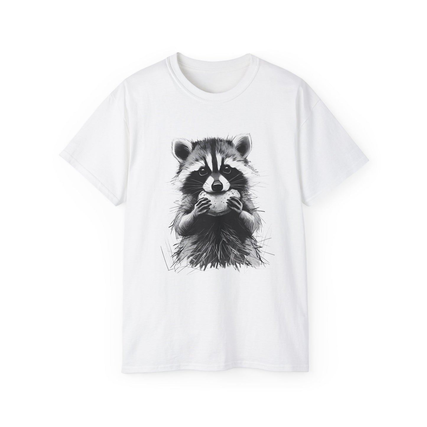 Raccoon Sketch Tee — Cute Black & White Wildlife Graphic T-Shirt