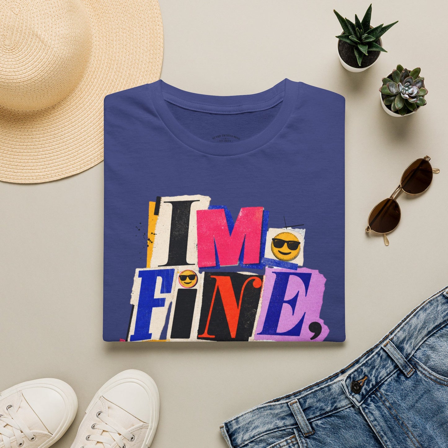 T-Shirt — "I'M FINE, THANK YOU" Retro Collage Graphic Tee