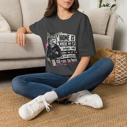 Cat T-Shirt — "Home Is Where My Cat Judges Me" Funny Graphic Tee