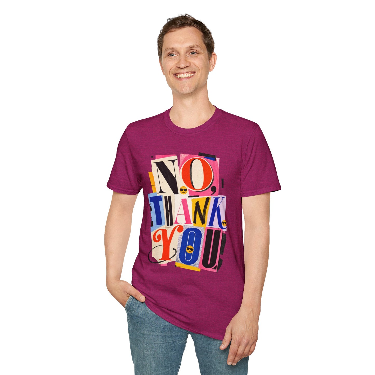 No, Thank You Graphic Tee — Colorful Bold Lettering T‑Shirt