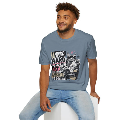 Cat Graphic T-Shirt — "I Work Hard So My Cat Can Live the Lifestyle I Deserve"