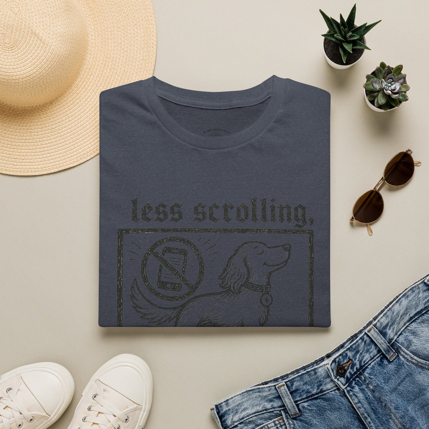 T-Shirt — "Less Scrolling, More Strolling" Dog Graphic Tee