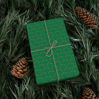 Wrapping Paper - Green Gold Scallop Pattern Holiday Gift Wrap
