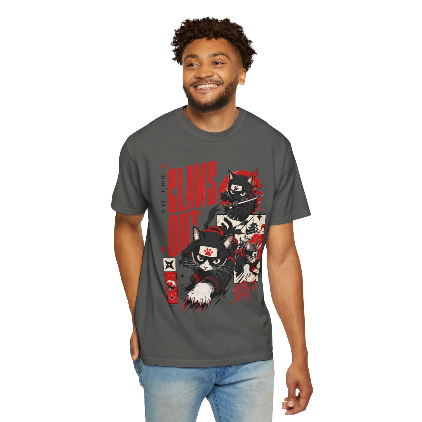 Claws Out Cat Graphic T-Shirt — Retro Ninja Kitties Tee
