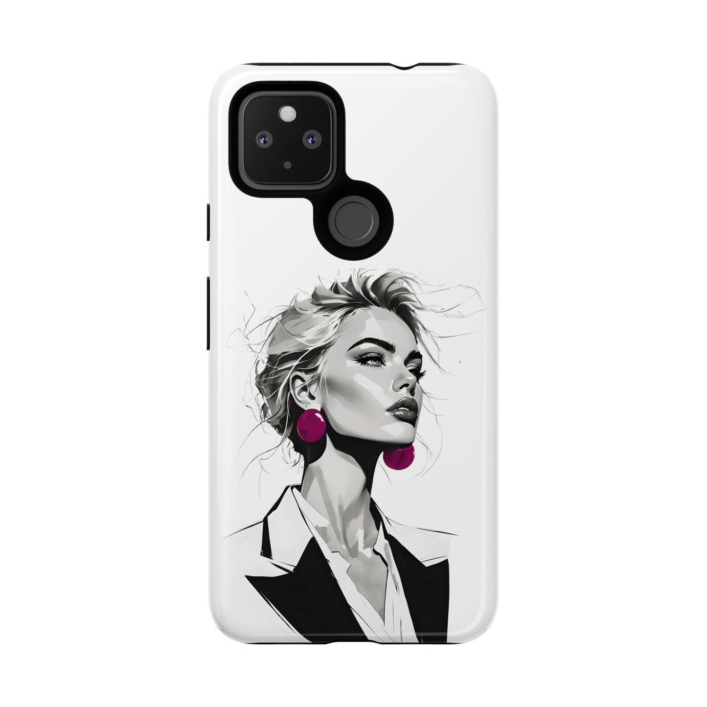 Phone Case — Chic Portrait with Pink Earrings (Stylish Protective Tough Case)