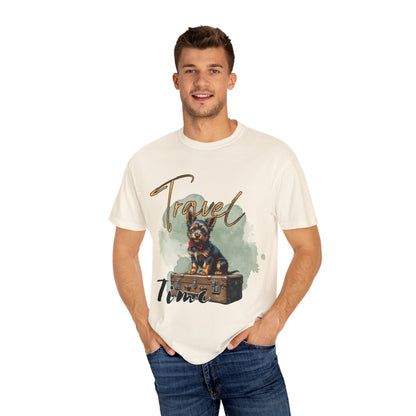 Travel Time Unisex Garment-Dyed T-Shirt with Dog Design